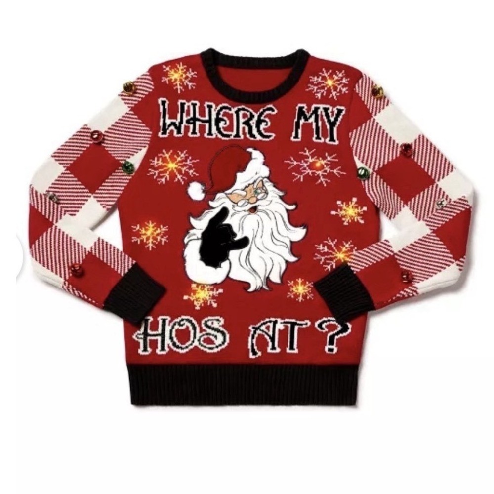 🎅🏻SPENCERS LIGHT‎ UP🎄UGLY CHRISTMAS SWEATER (Where My Hos At? )Medium